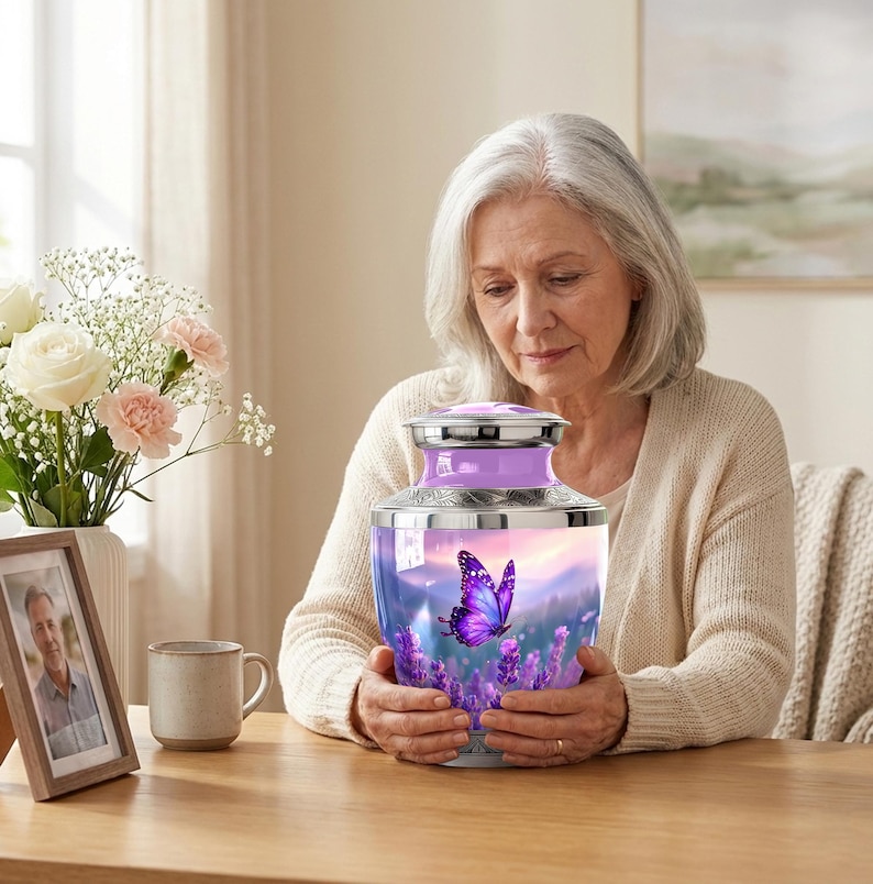 Personalized Butterflies Urn for Ashes - Memorial Urn for Human Ashes, Decorative Keepsake Urn, Funeral Urn, Tribute Urn, Purple Urn for mom image 3
