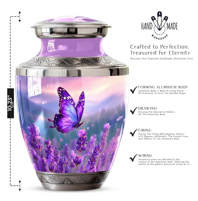 Personalized Butterflies Urn for Ashes - Memorial Urn for Human Ashes, Decorative Keepsake Urn, Funeral Urn, Tribute Urn, Purple Urn for mom 10 inch