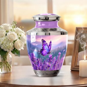 Personalized Butterflies Urn for Ashes - Memorial Urn for Human Ashes, Decorative Keepsake Urn, Funeral Urn, Tribute Urn, Purple Urn for mom image 1