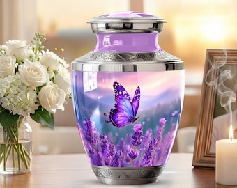 Personalized Butterflies Urn for Ashes - Memorial Urn for Human Ashes, Decorative Keepsake Urn, Funeral Urn, Tribute Urn, Purple Urn for mom