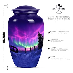 Northern Lights Cremation Urn for Human Ashes – Large Funeral Urn with Keepsake – Aurora Borealis Memorial Urn for Adults, Burial Urn