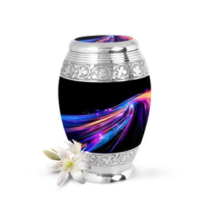 Vibrant Wave Pattern Urn for Ashes - Handcrafted Metal Keepsake Urn, Decorative and Artistic Cremation Urn, personalized Modern Funeral Urn