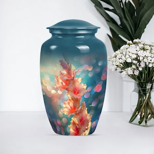 Colorful Flower Pattern Urn for Human Ashes, Unique  and Decorative Urn for Ashes, Vibrant Memorial Urn, Small 3&quot; and Large 10&quot; Funeral Urn