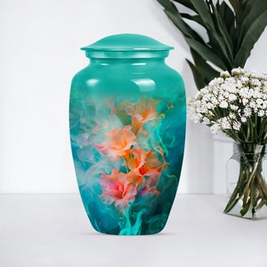 Elegant Flower Design Funeral Urn for Ashes, Vibrant Floral Urn, Artistic and Cremation Urn, Custom Memorial Urn, Decorative Keepsake Urn