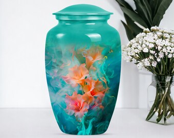 Elegant Flower Design Funeral Urn for Ashes, Vibrant Floral Urn, Artistic and Cremation Urn, Custom Memorial Urn, Decorative Keepsake Urn