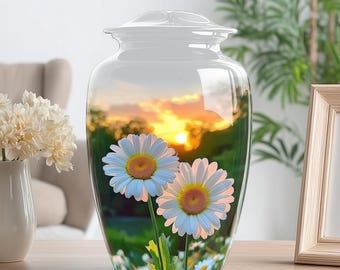 Personalized Daisy Cremation Urn for Human Ashes - Floral Urn for Ashes for Women - Handmade Aluminum Funeral Urn - Nature Memorial Urn Gift