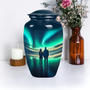 Aurora Borealis themed Urn for Mom Ashes-Memorial Keepsake Urn, Decorative Urn, Cremation Urns for Ashes, Urn for Ashes Adult, 10&quot;&3&quot; Sizes
