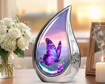 Personalized Butterflies Urn for Ashes Female - Memorial Urn for Human Ashes, Decorative Keepsake Urn, Funeral Urn, Tribute Urn, Purple Urn