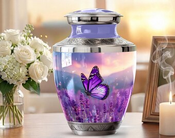 Personalized Purple Butterfly Urn for Ashes – Cremation Urns for Adults – Funeral Urn – Memorial Keepsake for Human Ashes Adult Female