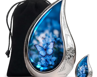 Personalized Butterfly Urn for Ashes, Handmade Cremation Urn, Blue Butterfly Funeral Urn, Keepsake Urns for Mom, Adult Urn for Male Dad