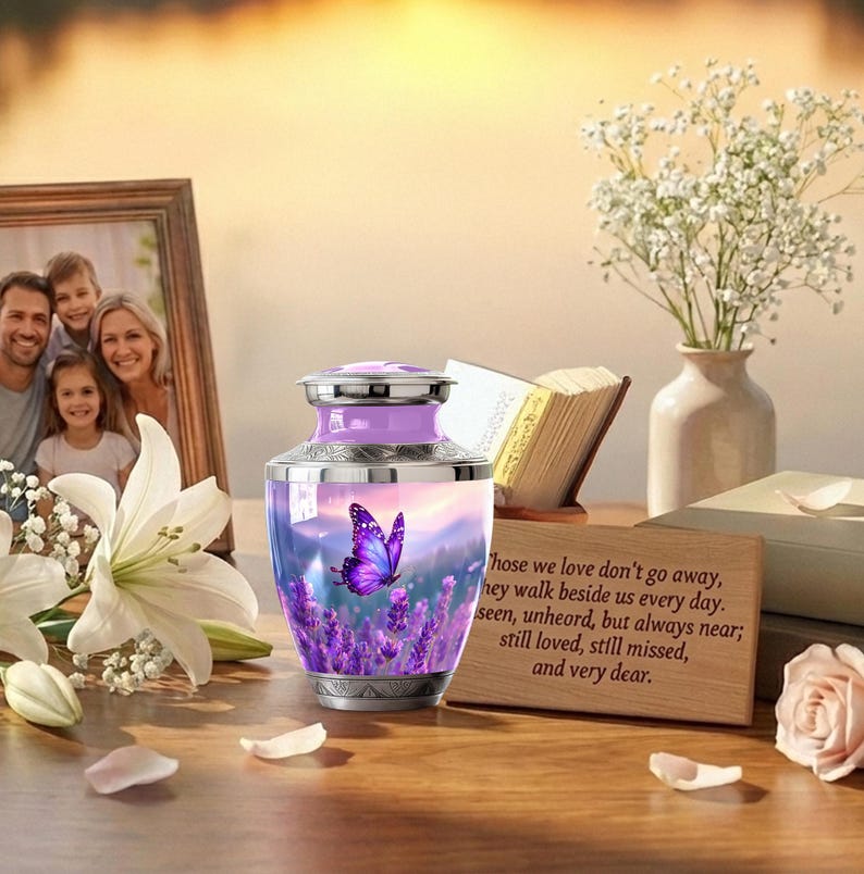 Personalized Butterflies Urn for Ashes - Memorial Urn for Human Ashes, Decorative Keepsake Urn, Funeral Urn, Tribute Urn, Purple Urn for mom image 9