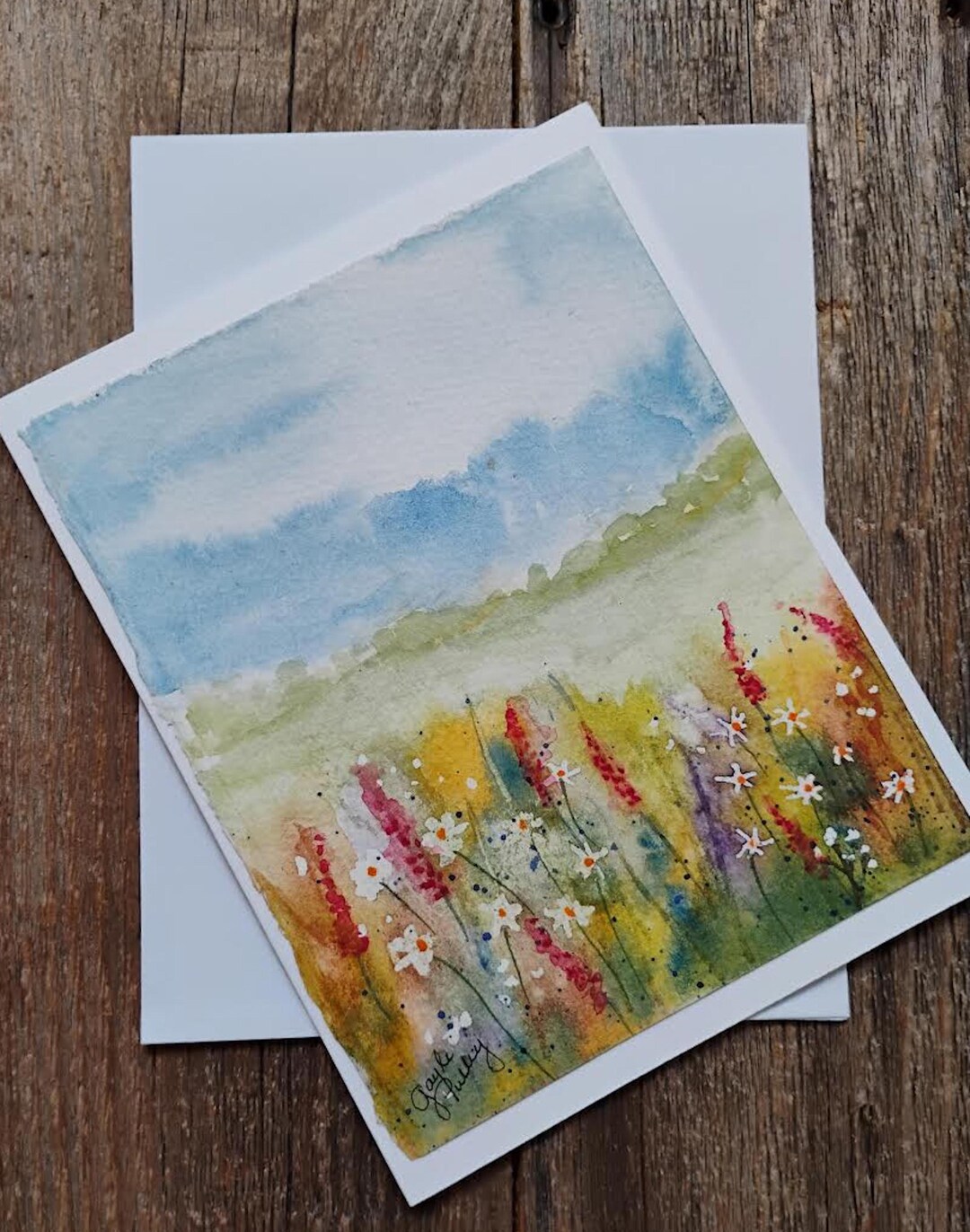 Wildflower Watercolor Note Card, Original Floral Art, Blank or Psalm ...