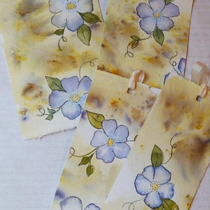 Original Watercolor Gift Tags, Set of 4 Hand Painted Lavender Flowers on Green