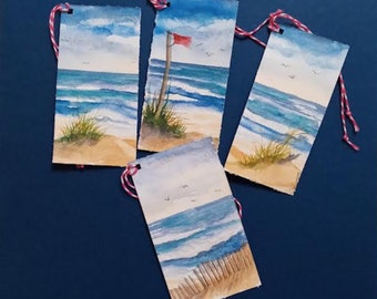 Original Watercolor Nautical Beach Gift Tags, Set of 4