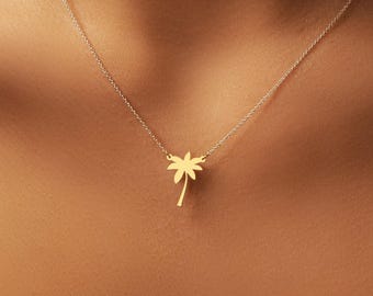 18K Gold Plated Palm Tree Necklace: Sterling Silver Plant Charm