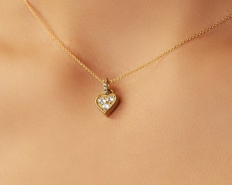 925 Sterling Silver Rhodium Plated 18K Gold Filled Rhodium Plated Mini CZ Heart Pendant Necklace | Love Necklace | Dainty Pendant Gift
