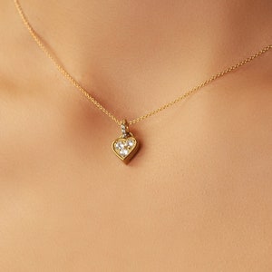 18K Gold Vermeil Sterling Silver Mini CZ Heart Pendant Necklace