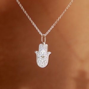 Sterling Silber Hamsa Halskette - Option 18k vergoldet, Hand Gottes Schmuck