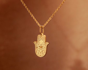 Mini Hamsa Pendant Necklace | 18k Gold Filled Charm | Hand of God Jewelry | Evil Eye Necklace | Gift for Her