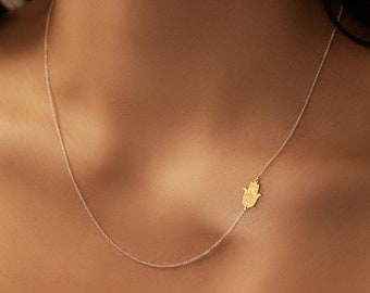 Sterling Silver Mini Hamsa Necklace – 925 Silver Hand of God Pendant, Gold Plated