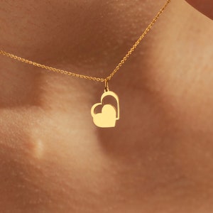 Sterling Silver Double Heart Necklace: Dainty Minimalist Jewelry