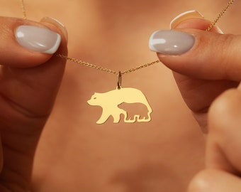 18K Gold Filled Mama Bear Pendant Necklace with 925 Sterling Silver Chain | Dainty Mother's Charm | Mother's Day Gift | Unique Gift for Her