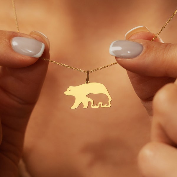 18K Gold Filled Mama Bear Pendant Necklace with 925 Sterling Silver Chain | Dainty Mother's Charm | Mother's Day Gift | Unique Gift for Her