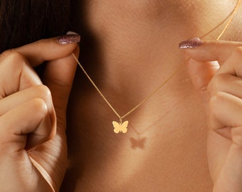 925 Sterling Silver Rhodium Plated 18K Gold Filled Rhodium Plated Mini Butterfly Pendant Necklace | Animal Necklace | Dainty Pendant Gift