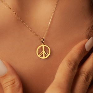 Sterling Silver Peace Sign Necklace: 18K Gold Plated Hippie Jewelry
