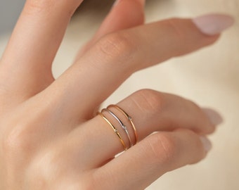 Dainty ultra thin tiny minimalist pave multi stone ring cubic zirconia 18k gold vermeil over solid 925 sterling silver
