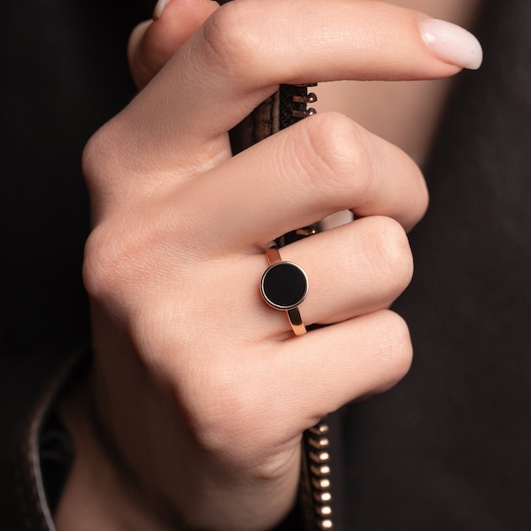 Black Enamel Ring 18K Gold Vermeil