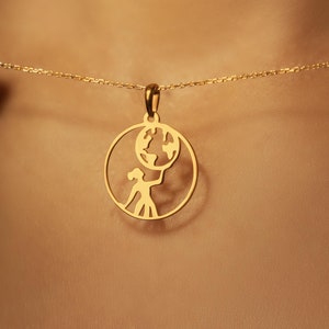 18K Gold Plated Earth Pendant Necklace: Sterling Silver Chain