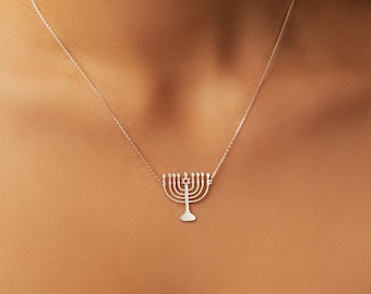 18K Gold Hanukkah Menorah Necklace: Sterling Silver Jewish Jewelry