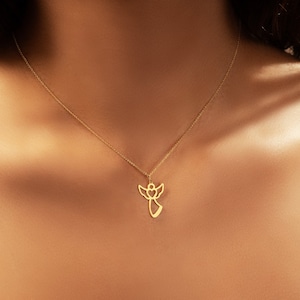 18K Gold Plated Sterling Silver Angel Necklace: Dainty Everyday Jewelry