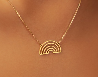 18K Gold Plated Rainbow Necklace: Sterling Silver Dainty Jewelry