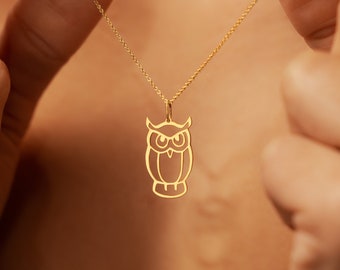 18K Gold Filled Pendant Owl Necklace with 925 Sterling Silver Chain | Dainty Animal Charm | Mother's Day Gift | Unique Gift for Her