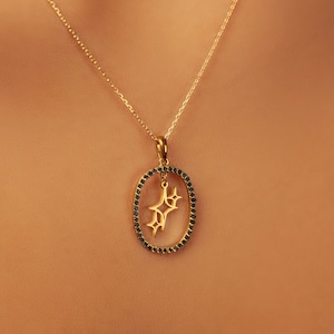 18K Gold Vermeil Star Necklace: Black CZ Sterling Silver Emoji Pendant