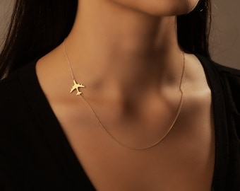 Personalized Airplane Necklace: 18K Gold Plated Sterling Silver Travel Jewelry