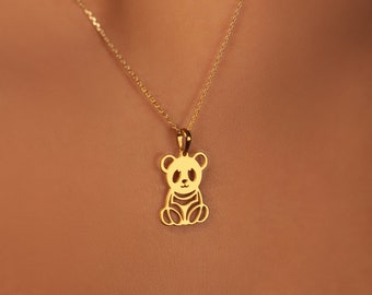 925 Sterling Silver Panda Necklace – Bear Pendant, Gold Plated Option