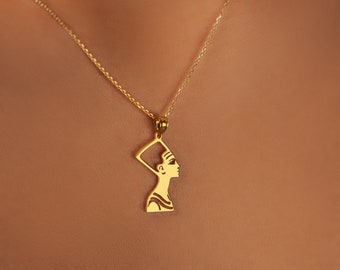 18K Gold Plated Sterling Silver Nefertiti Pendant Necklace