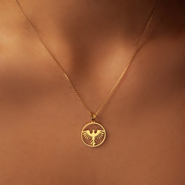 Sterling Silver Eagle Pendant Necklace: Rhodium Plated Bird Charm