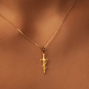 Sterling Silver Viking Sword Necklace: 18K Gold Plated Charm