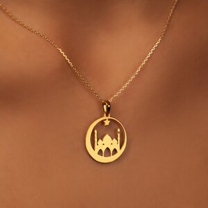 18K vergoldete Sterlingsilber-Moschee-Halskette: Muslimisches Schmuckgeschenk