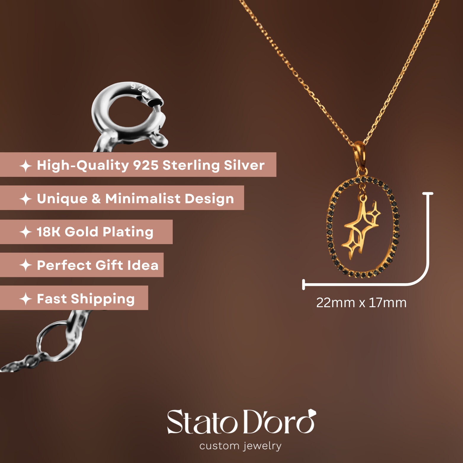 18K Gold Plated Sparkles Emoji Necklace Black CZ Stones