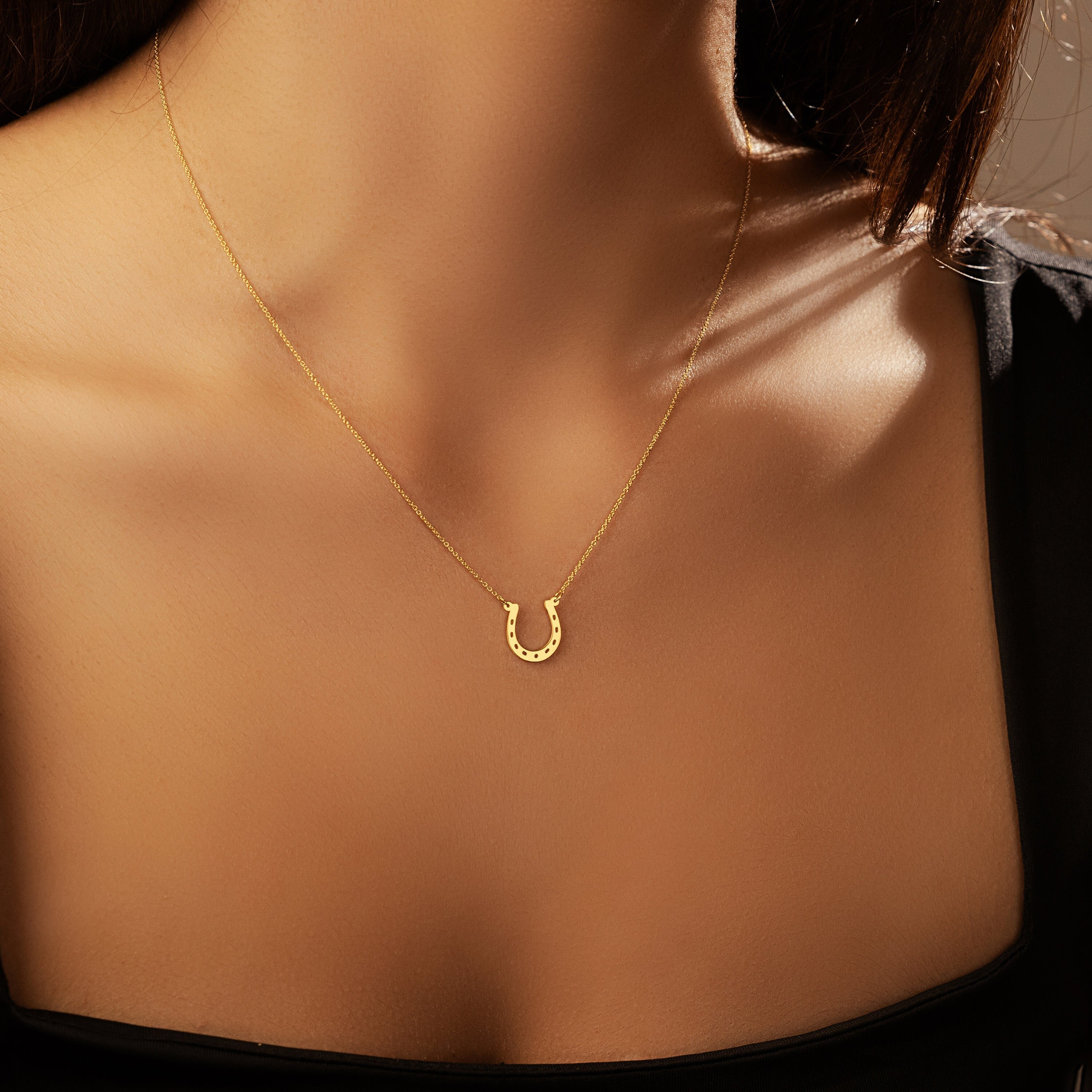 18K Gold Plated Horseshoe Necklace: Sterling Silver Good Luck Pendant