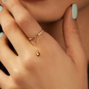 Sterling Silver Heart Ring: 18k Gold Plated Adjustable Band