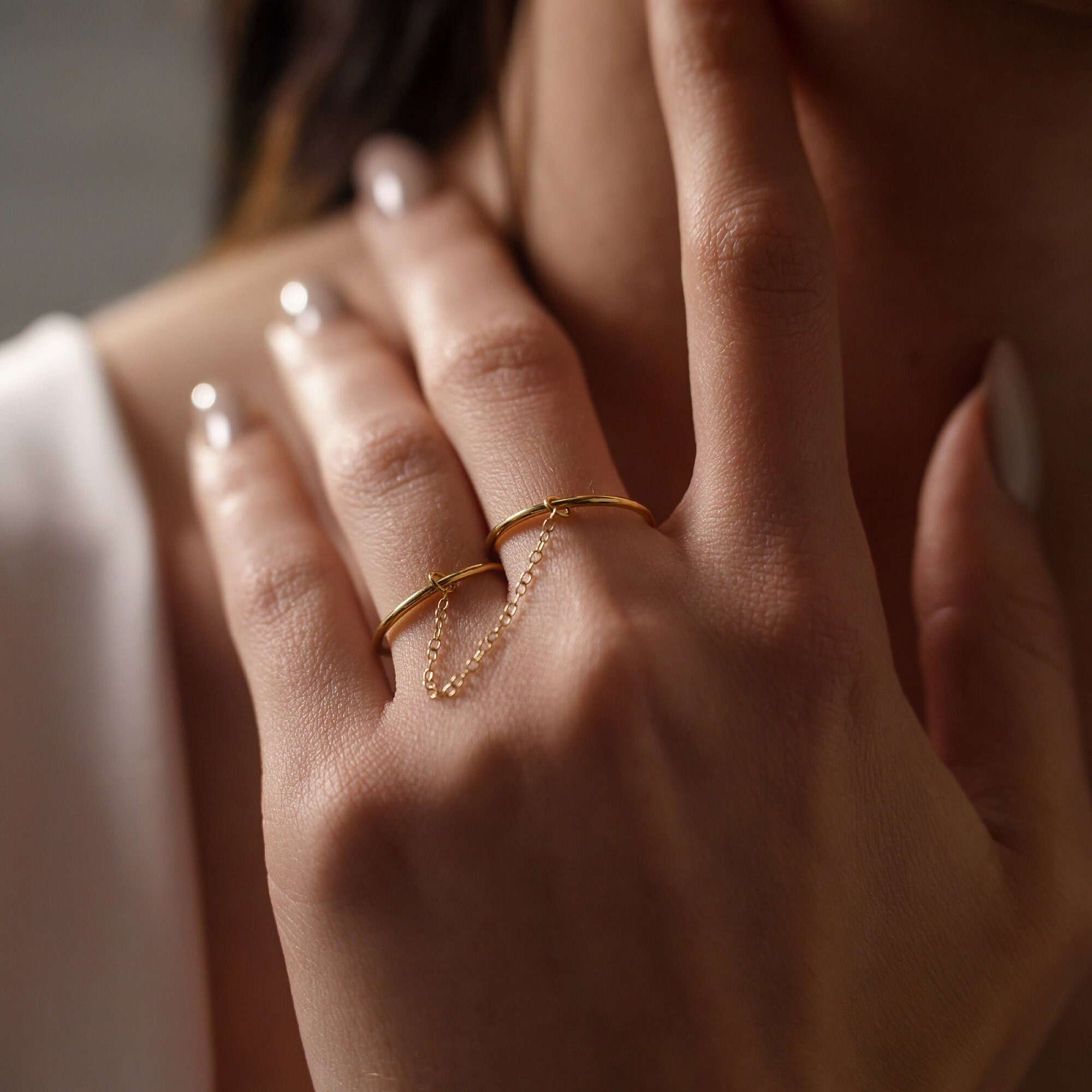 Minimalist Stacking Rings Linked by Chain Simple and Elegant Etsy