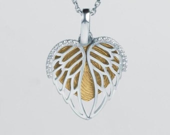 Colar de coração com impressão digital personalizado: prata esterlina banhada a ouro 18K com pedras de zircônia cúbica de anjo