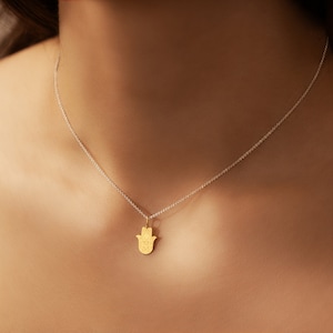 Mini Hamsa Pendant Necklace 18k Gold Filled Charm Hand of God Jewelry Evil Eye Necklace Gift for Her 画像 5