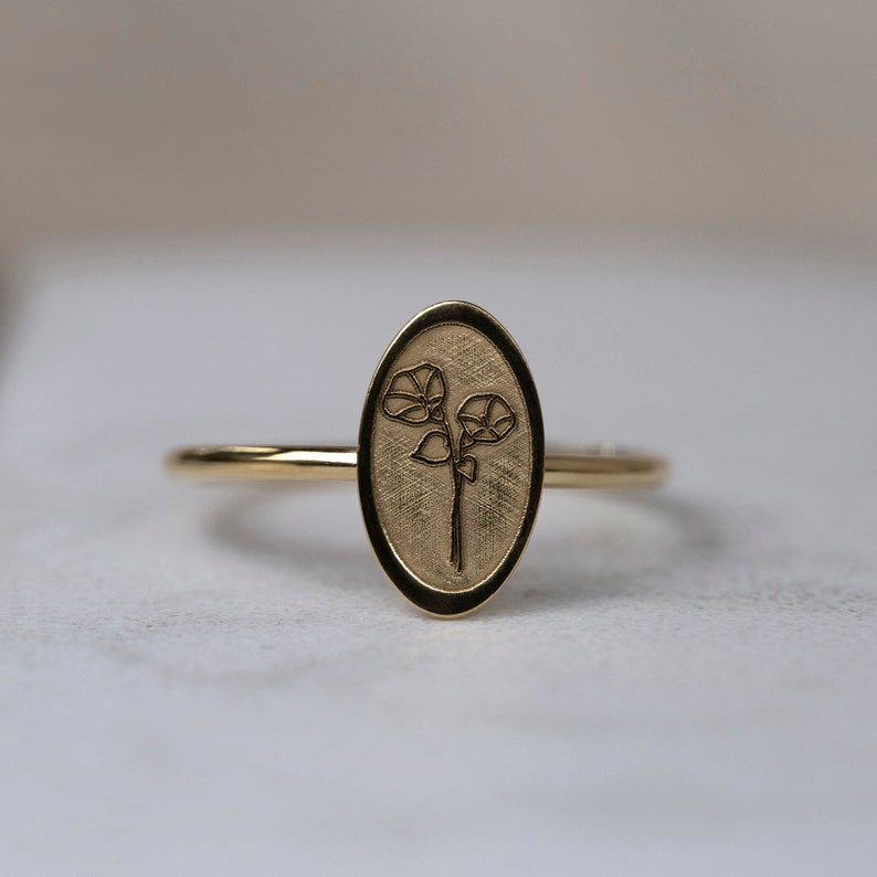 Personalized Birth Month Flower Ring Custom Sterling Silver Minimalist Jewelry Dainty Floral Signet Ring Mother's Day Gift image 4